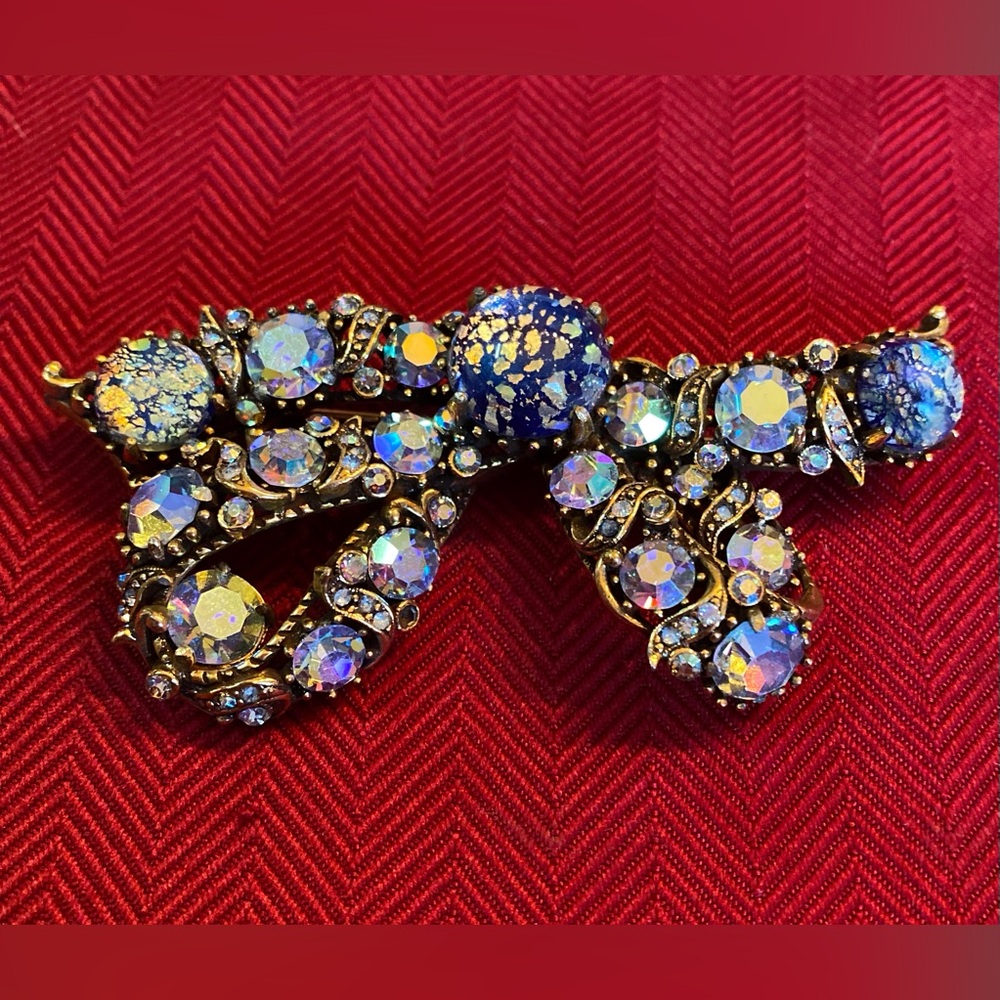 Vintage Hollycraft 1958 Blue Aurora Borealis Bow Brooch